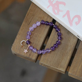 Buddha Gift Amethyst Crystal Moon Star Healing Bracelet
