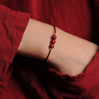 Buddha Gift 14K Gold Plated Natural Cinnabar Blessing String Braided Bracelet