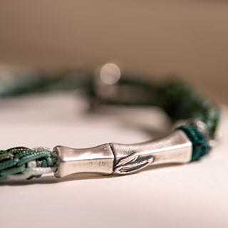 Buddha Gift 925 Sterling Silver Bamboo Reincarnation Knot Luck Protection String Bracelet