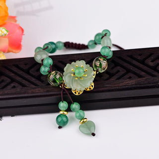 Buddha Gift Natural Green Jade Luck Dangling Flower Bracelet