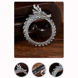 Buddha Gift 925 Sterling Silver Vintage Dragon Success Protection Strength Adjustable Ring