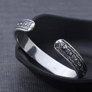 Buddha Gift 925 Sterling Silver Om Mani Padme Hum Double Dorje Engraved Wisdom Cuff Bracelet Bangle