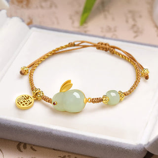Buddha Gift Year of the Rabbit Hetian Jade Happiness Blessing Wealth String Bracelet