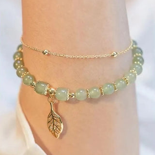 Buddha Gift Jade Leaf Ginkgo Tulip Peanut Fu Character Luck Beaded Bracelet