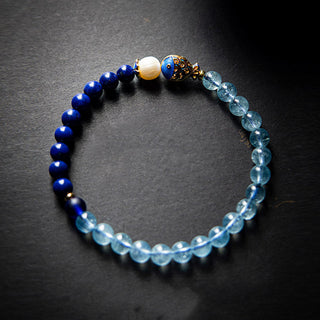 Buddha Gift Natural Aquamarine Lazurite Fish Healing Bracelet