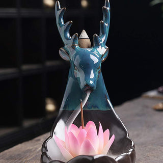 Buddha Gift Little Deer Ceramic Lotus Meditation Incense Burner Decoration