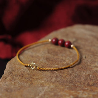 Buddha Gift 14K Gold Plated Natural Cinnabar Blessing String Braided Bracelet
