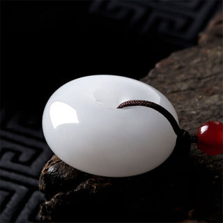 Buddha Gift Round Hetian White Jade Peace Buckle Blessing Necklace Pendant