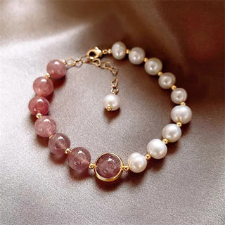 Buddha Gift Natural Strawberry Quartz Pearl Love Positive Chain Bracelet