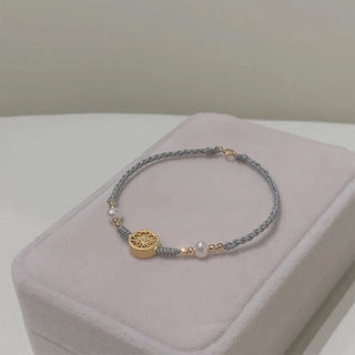 Buddha Gift Copper Coin Fortune Tree Pearl Luck Blue Rope Braided Bracelet