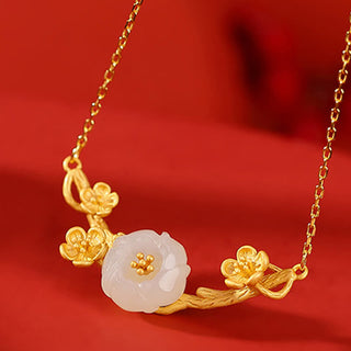 Buddha Gift 925 Sterling Silver Plated Gold Hetian Jade  Plum Blossom Luck Necklace Pendant Bracelet Bangle Ring
