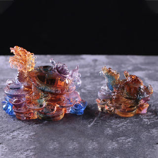 Buddha Gift Feng Shui Dragon Turtle Coins Handmade Liuli Crystal Luck Art Piece Home Office Decoration