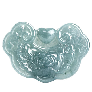 Buddha Gift Natural Jade Peony Flower Lock of Good Wishes Prosperity Necklace Pendant