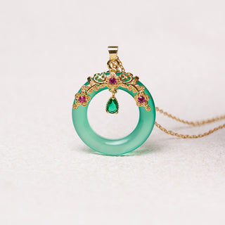 Buddha Gift Green Chalcedony Peace Buckle Design Strength Necklace Pendant
