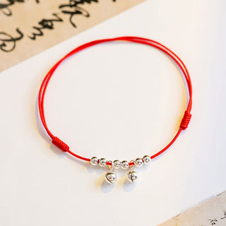 Buddha Gift 925 Sterling Silver Red String Braid Bell Charm Anklet