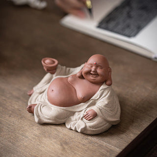 Buddha Gift Laughing Buddha Ingots Attract Wealth Purple Clay Maitreya Statue Decoration