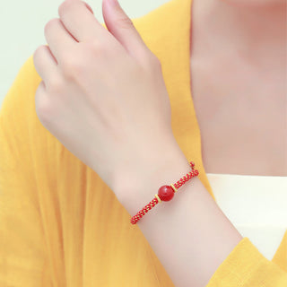 Buddha Gift Handmade Red Agate Amethyst Golden Rutilated Quartz Pink Crystal Bead Calm Braided Bracelet