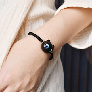 Buddha Gift Ebony Wood Cat Head Pattern Peace King Kong Knot Braided Bracelet