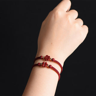 Buddha Gift Four Leaf Clover Five-petal Flower Cinnabar Blessing Red String Bracelet