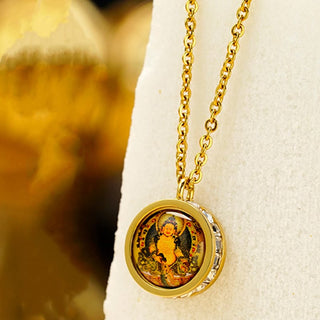 Buddha Gift Tibetan Yellow God Of Wealth Green Tara Buddha Serenity Titanium Steel Necklace Pendant