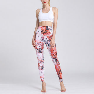 Buddha Gift Red Pink Flowers Print Sports Fitness Yoga High Waist Leggings Women's Yoga Pants