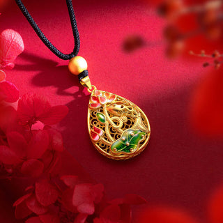 Buddha Gift Koi Fish Lotus Flower Leaf Copper Luck Necklace Pendant