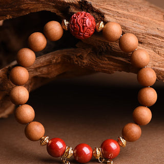 Buddha Gift Tibetan Natural Peach Wood Cinnabar PiXiu Wealth Tassels Bracelet