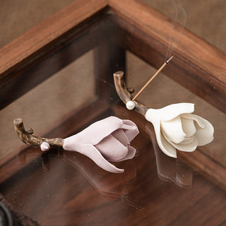 Buddha Gift Gardenia Flower Pattern Ceramic Healing Incense Burner Decoration