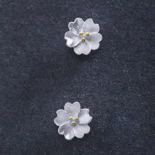 Buddha Gift 925 Sterling Silver Cherry Blossoms Floral Calm Stud Earrings