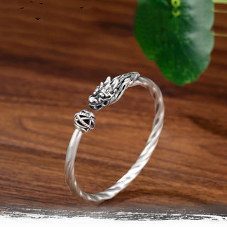 Buddha Gift 999 Sterling Silver Year of the Dragon Luck Strength Metal Cuff Bracelet Bangle