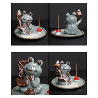Buddha Gift Meditation Frog Ceramic Lotus Healing Incense Burner