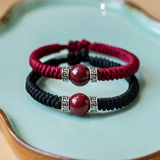 Buddha Gift 925 Sterling Silver Natural Cinnabar Bead Calm Handmade Braided String Bracelet