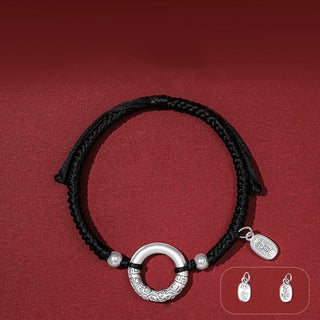 Buddha Gift 925 Sterling Silver Black Onyx Peace Buckle Fu Character Charm Bracelet