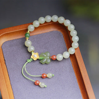 Buddha Gift 925 Sterling Silver Jade Luck Flower Butterfly Bracelet