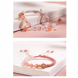 Buddha Gift Natural Gradient Agate Reincarnation Knot Peach Blossom Wealth Luck Handmade String Bracelet