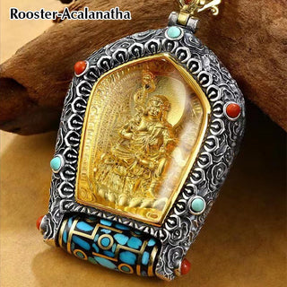 Buddha Gift Tibet Chinese Zodiac Natal Buddha Thangka Prosperity Rotatable Dzi Bead Necklace Pendant
