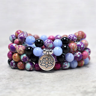 Buddha Gift Natural Purple Miano Real Stone Lotus Mala