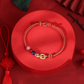 Buddha Gift 925 Sterling Silver Double Peace Buckle Lotus Auspicious Bracelet