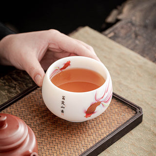 Buddha Gift Koi Fish White Porcelain Ceramic Teacup Kung Fu Tea Cup