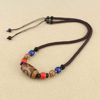 Buddha Gift Tibetan Nine-Eye Dzi Bead Three-eyed Dzi Bead Protection String Necklaces Pendant