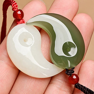 Buddha Gift Yin Yang White Jade Cyan Jade Protection Blessing Necklace String Pendant