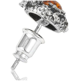 Buddha Gift 925 Sterling Silver Natural Amber Dragon Success Protection Stud Earring