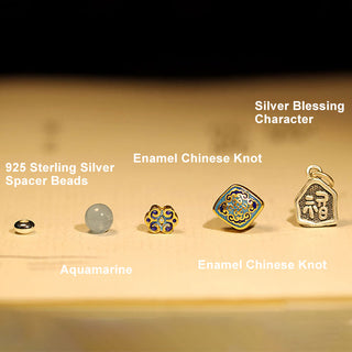 Buddha Gift 925 Sterling Silver Indian Small Leaf Red Sandalwood Aquamarine Full of Gold Star Chinese Knotting Blessing Bracelet