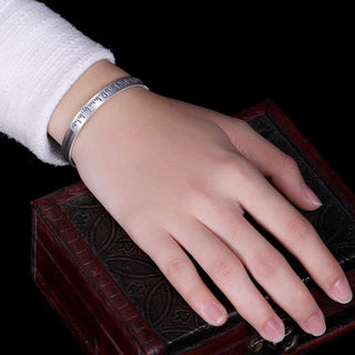 Buddha Gift 999 Sterling Silver Six True Words Heart Sutra Protection Bracelet Bangle