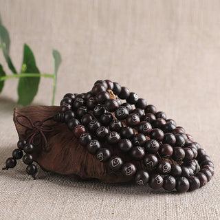 Buddha Gift 925 Sterling Silver Inlaid Small Leaf Red Sandalwood Om Mani Padme Hum Character Auspicious Clouds Protection Bracelet