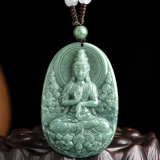 Buddha Gift Natural Jade Avalokitesvara Amulet Wealth Necklace Pendant