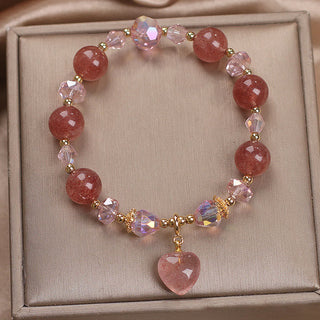 Buddha Gift Natural Strawberry Quartz Crystal Love Heart Healing Positive Bracelet
