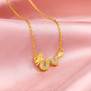 Buddha Gift 925 Sterling Silver Year Of The Dragon Auspicious Golden Dragon Luck Chain Necklace Pendant