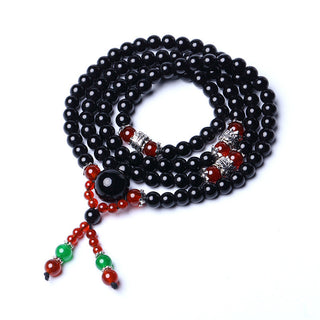 Buddha Gift 108 Beads Natural Black Obsidian Tiger Eye Mala Bracelet