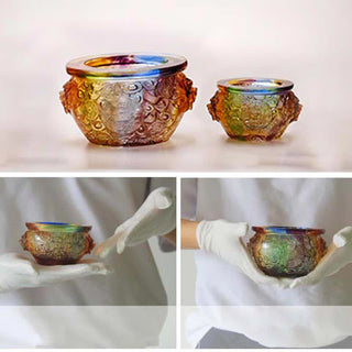 Buddha Gift Handmade Liuli Crystal Treasure Bowl Art Piece Home Decoration